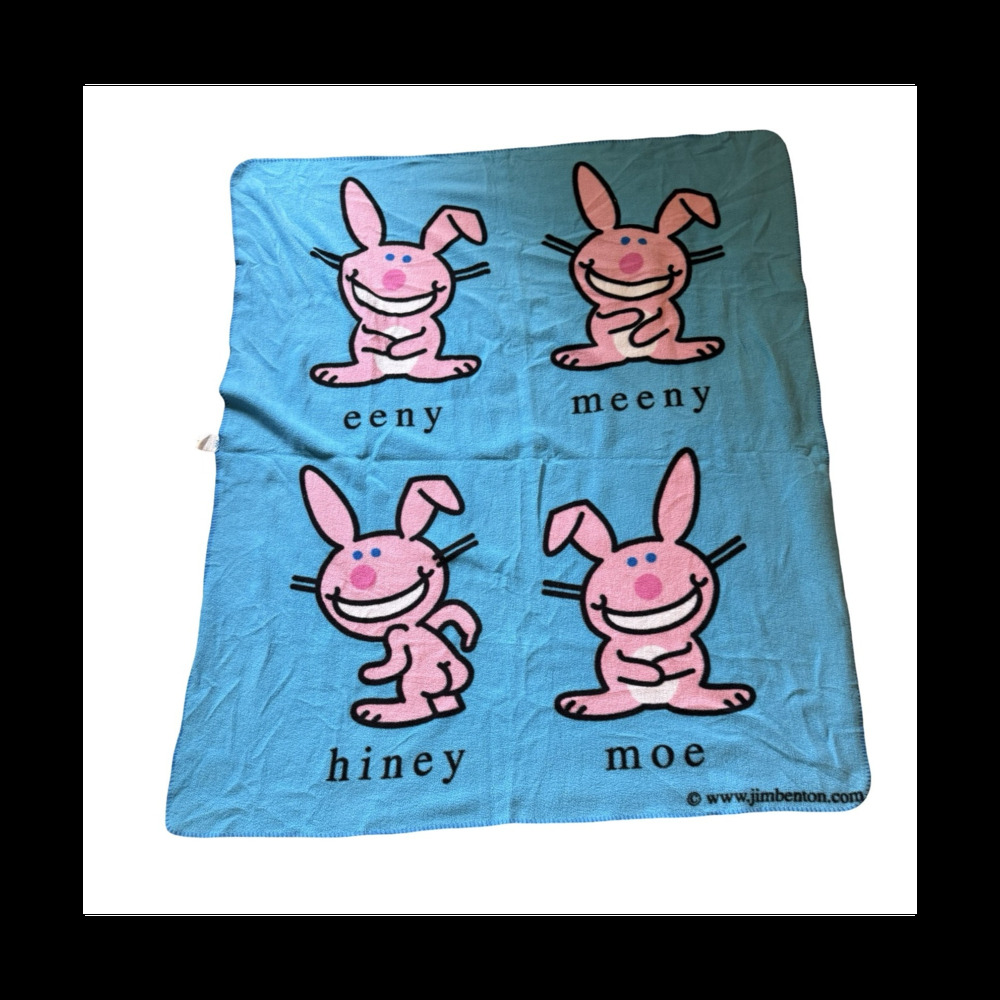 Jim Benton Its Happy Bunny Blanket 48 x 56 Rare Eeny Meeny Hiney Moe Y2K Fleece2
